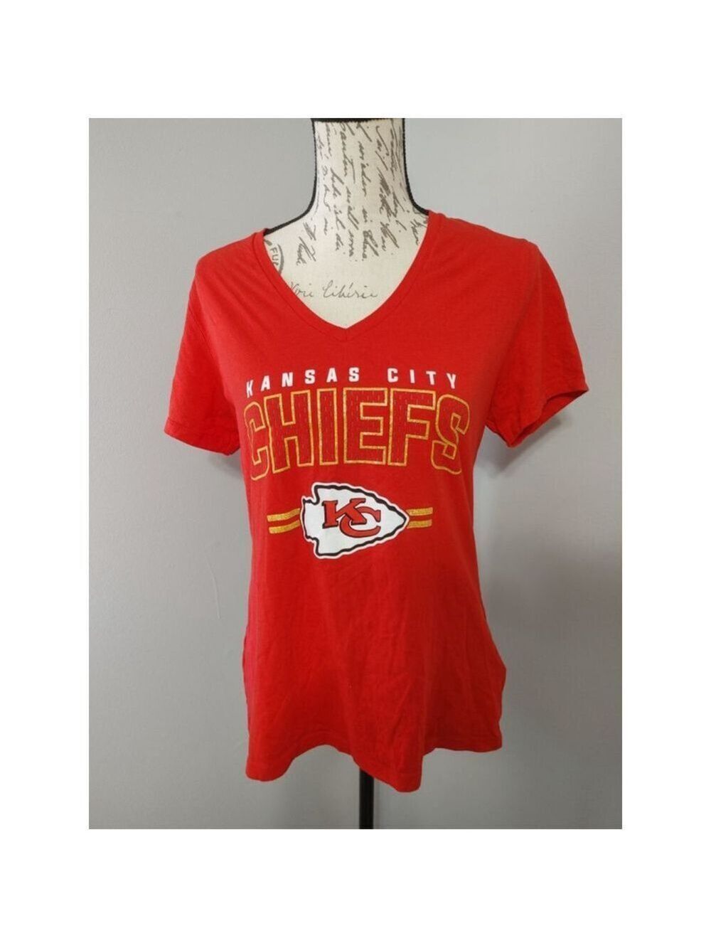 Women's NFL Team Apparel Kansas City Chiefs Red Gold Short Sleeve Tee L